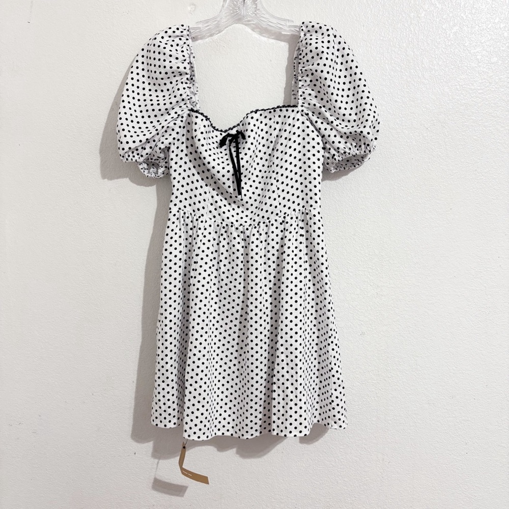 NWOT Reformation Malvina‎ Linen Mini Dress in Eclipse Polka Dot Black & White